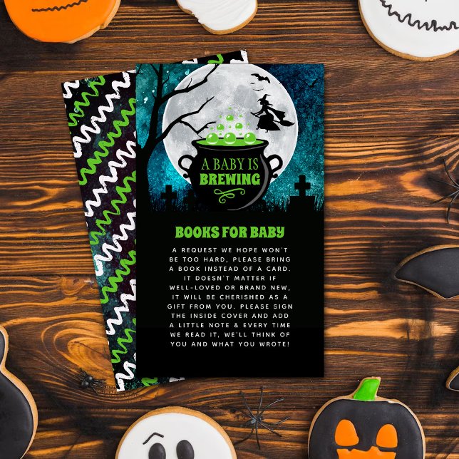 A Baby Is Brewing Halloween Baby Shower Book Enclosure Card (Creator Uploaded)