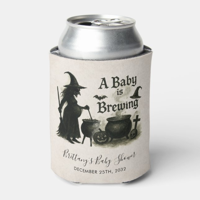 A Baby Is Brewing Halloween Baby Shower Can Cooler (Can Front)