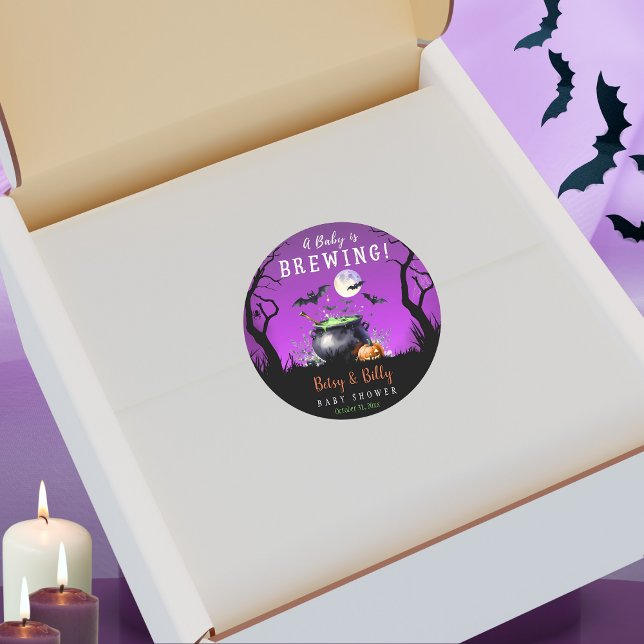 A Baby Is Brewing Halloween Baby Shower  Classic Round Sticker (Creator Uploaded)