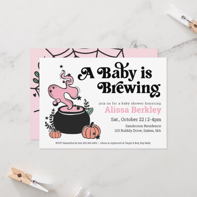 A Baby Is Brewing Halloween Baby Shower Invitation (Front/Back In Situ)