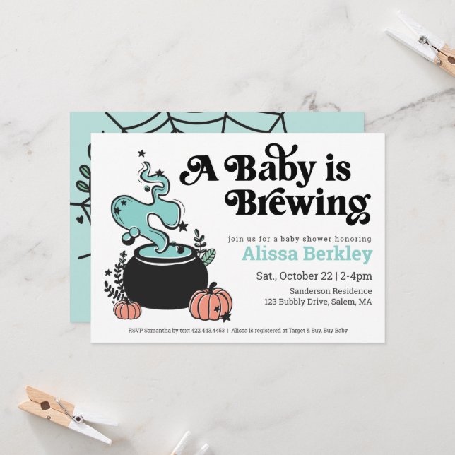 A Baby Is Brewing Halloween Baby Shower Invitation (Front/Back In Situ)