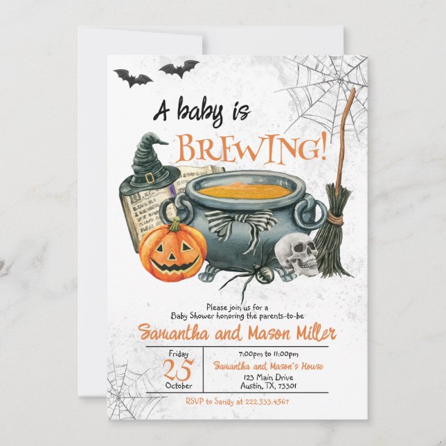 A Baby is Brewing Halloween Baby Shower Invitation (Front)