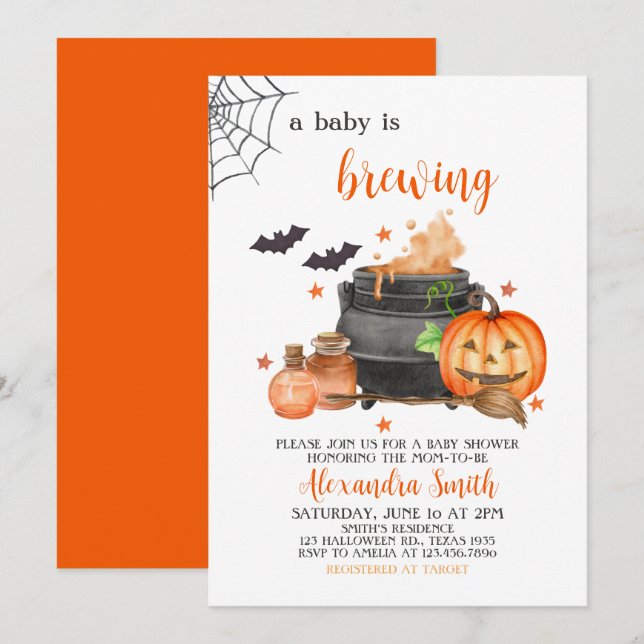 A Baby Is Brewing Halloween Baby Shower Invitation (Front/Back)