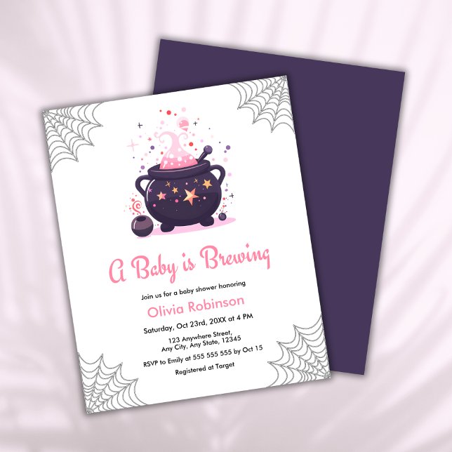 A Baby is Brewing Halloween Baby Shower Invite (Budget Pink A Baby is Brewing Cauldron Halloween Girl Baby Shower Invitation )