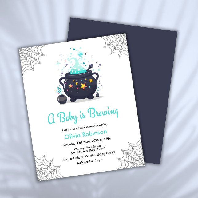 A Baby is Brewing Halloween Baby Shower Invite  (Budget Blue A Baby is Brewing Cauldron Halloween Boy Baby Shower Invitation  )