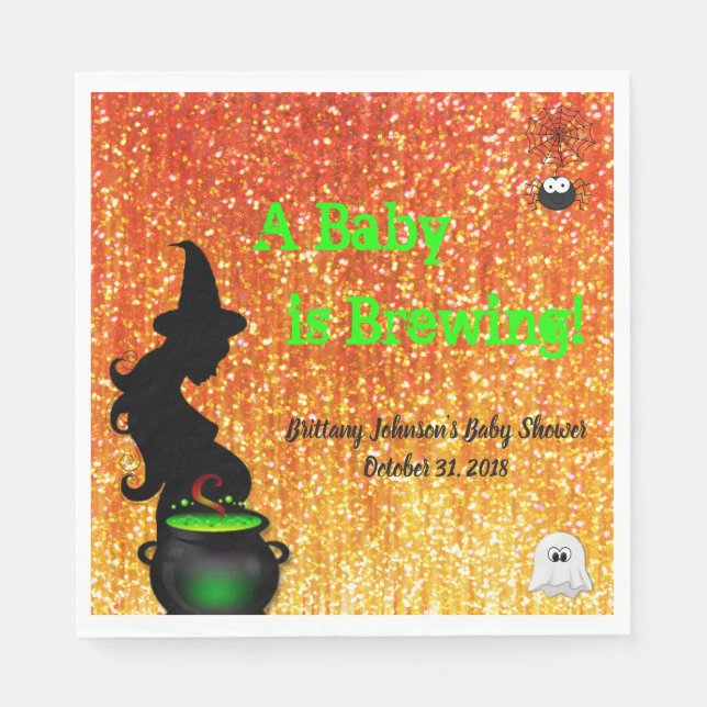 A Baby is Brewing! Halloween Baby Shower Napkin (Front)