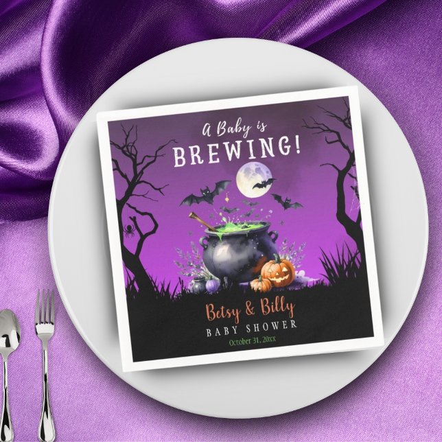 A Baby Is Brewing Halloween Baby Shower Napkin (Creator Uploaded)