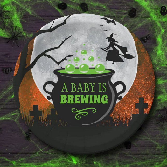 A Baby Is Brewing Halloween Baby Shower Paper Plate (Creator Uploaded)