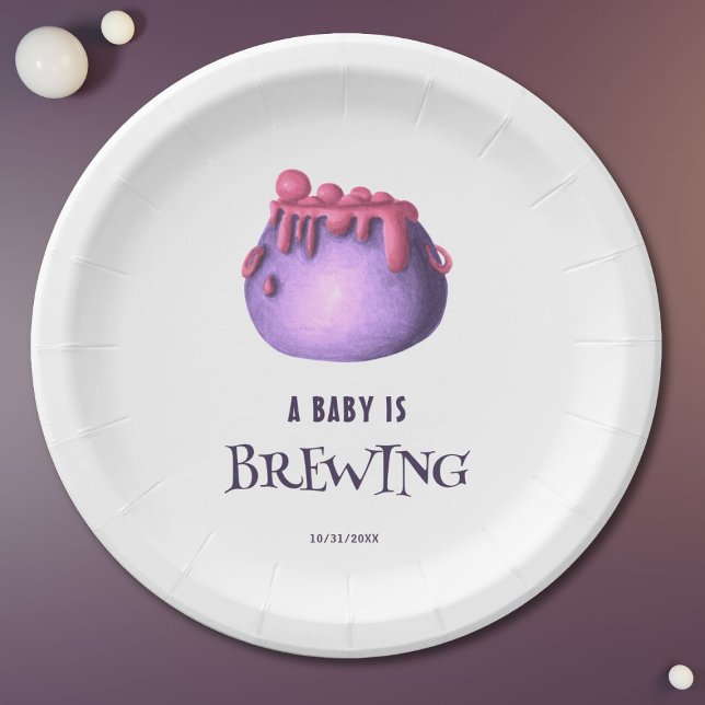 A Baby is Brewing Halloween Baby Shower Paper Plate (Creator Uploaded)