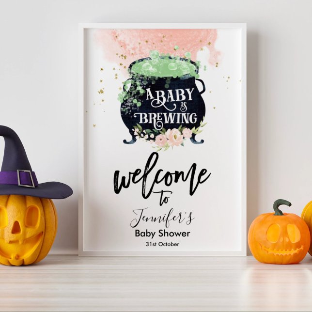 a baby is brewing Halloween Baby Shower Pink Poster (Creator Uploaded)