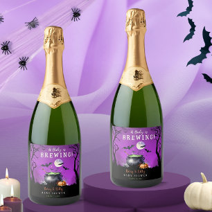 A Baby Is Brewing Halloween Baby Shower Sparkling Wine Label