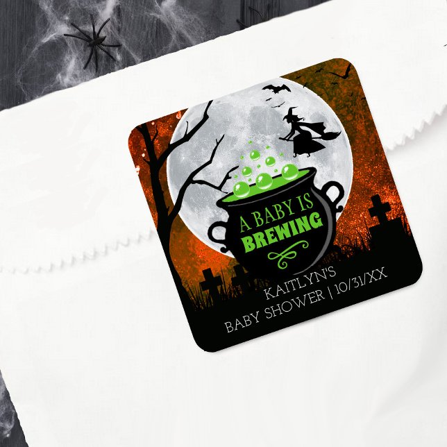 A Baby Is Brewing Halloween Baby Shower Square Sticker (Creator Uploaded)