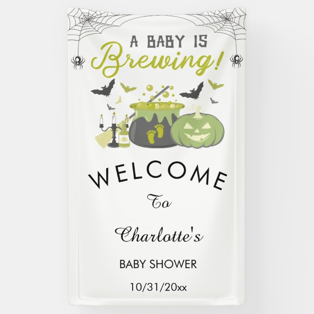 A Baby Is Brewing Halloween Baby Shower Welcome Banner (Vertical)