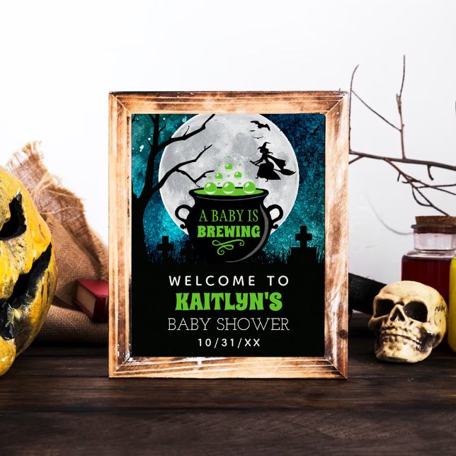 A Baby Is Brewing Halloween Baby Shower Welcome Poster (Creator Uploaded)