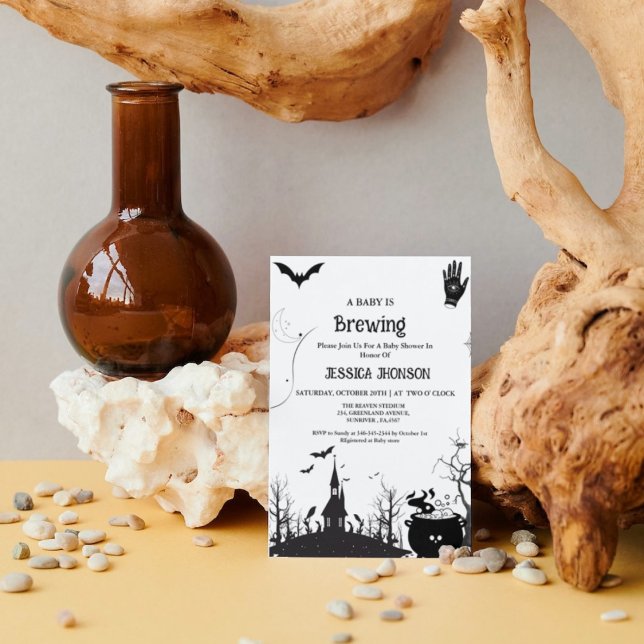 A Baby is Brewing Halloween Black  Baby shower Announcement (Creator Uploaded)