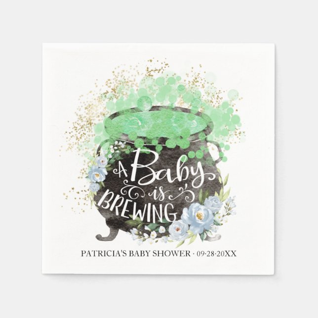 A Baby Is Brewing Halloween Boy Baby Shower Napkin (Front)