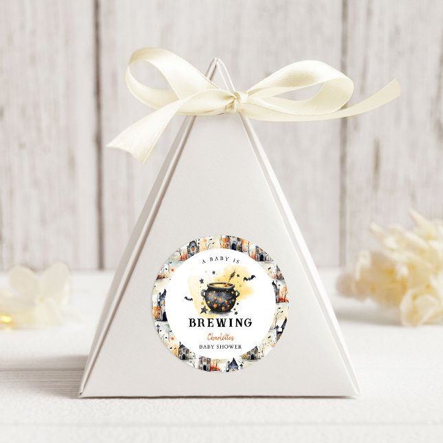 A Baby is Brewing Halloween Cauldron Baby Shower Classic Round Sticker (Creator Uploaded)