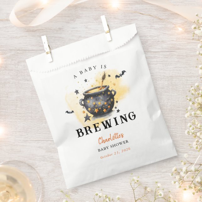 A Baby is Brewing Halloween Cauldron Baby Shower Favour Bag (Clipped)