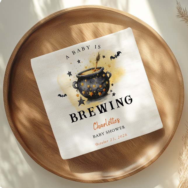 A Baby is Brewing Halloween Cauldron Baby Shower Napkin (Creator Uploaded)