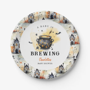 A Baby is Brewing Halloween Cauldron Baby Shower Paper Plate