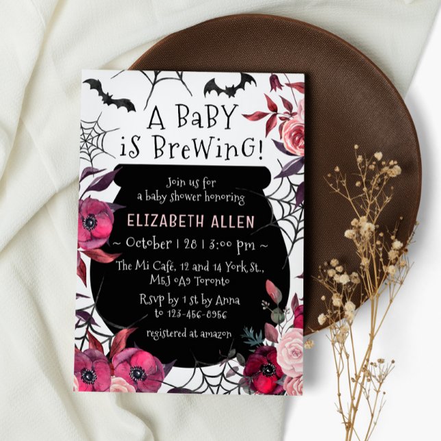A Baby is Brewing Halloween Flowers Baby Shower Invitation (Creator Uploaded)
