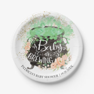 A Baby Is Brewing Halloween Girl Baby Shower Paper Paper Plate