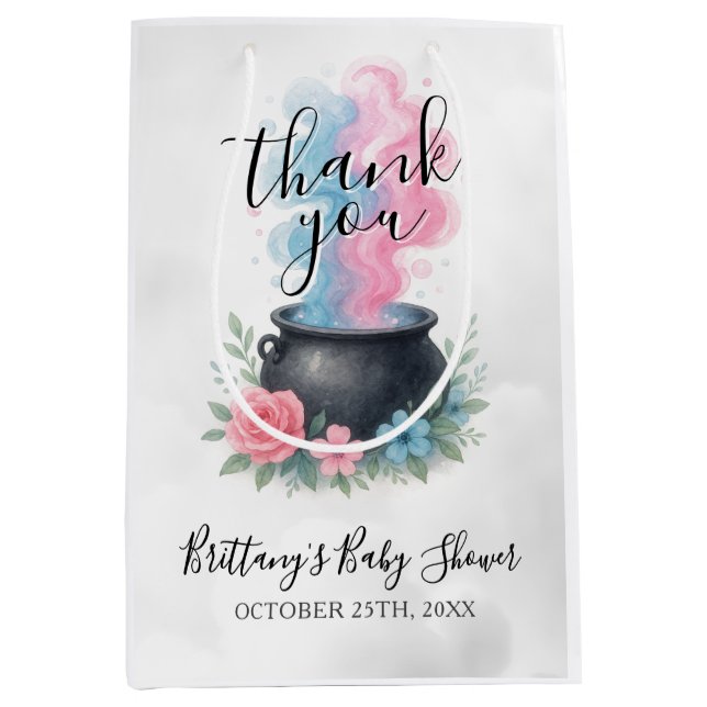 A Baby Is Brewing Halloween He or She Cauldron Medium Gift Bag (Front)