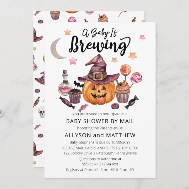 A Baby Is Brewing Halloween Shower by Mail Invitation (Front/Back)