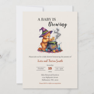 A Baby Is Brewing Halloween Teddy Bear & Cauldron Invitation