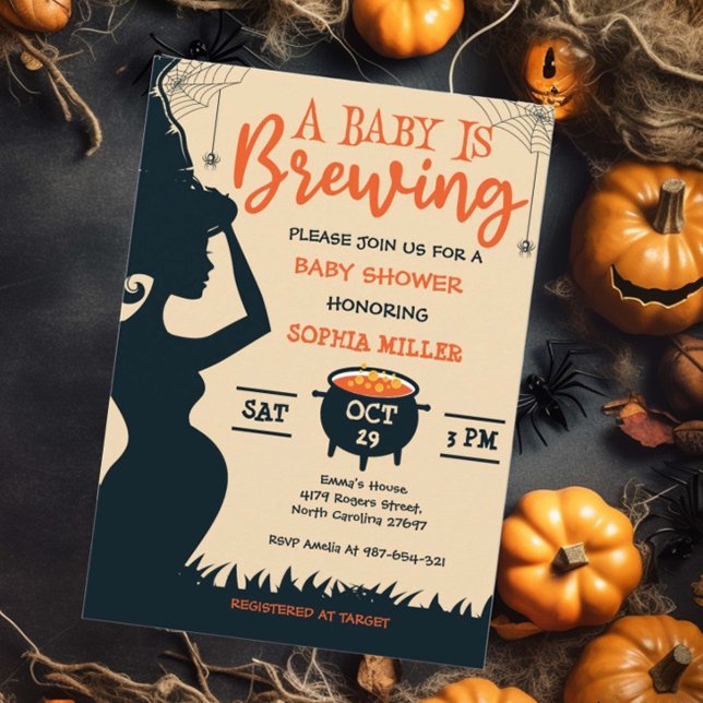 A Baby Is Brewing Halloween Witch Baby Shower Invitation (Creator Uploaded)