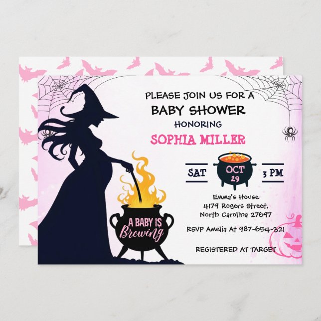 A Baby Is Brewing Halloween Witch Baby Shower Invitation (Front/Back)
