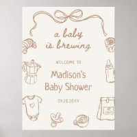 A Baby is Brewing Hand Drawn Baby Shower Welcome