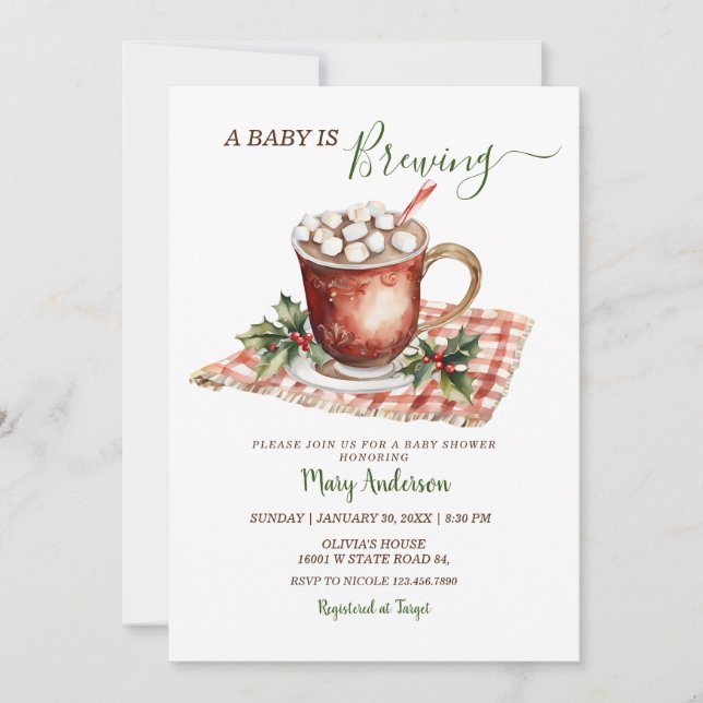 A Baby Is Brewing Hot Cocoa Mistletoe Baby Shower Invitation (Front)