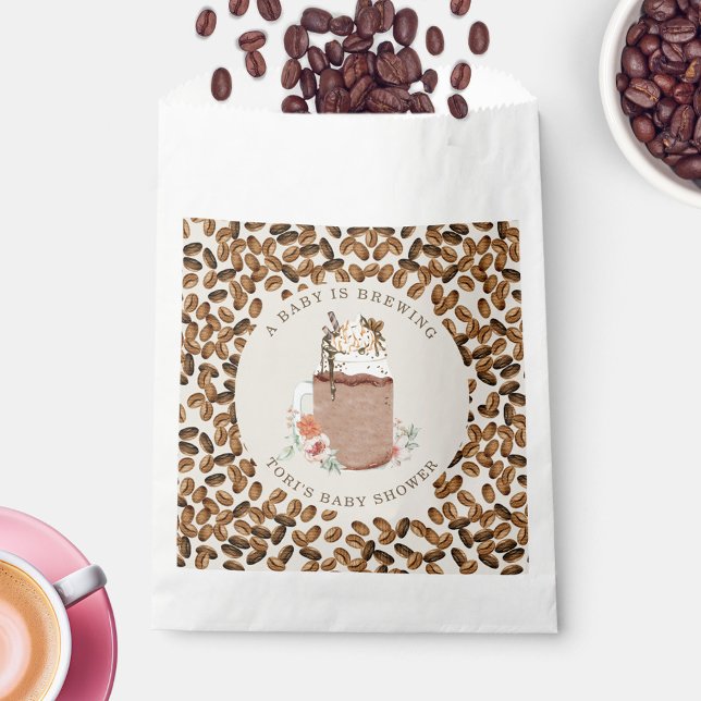 A Baby Is Brewing Iced Coffee Floral Baby Shower Favour Bag (Creator Uploaded)