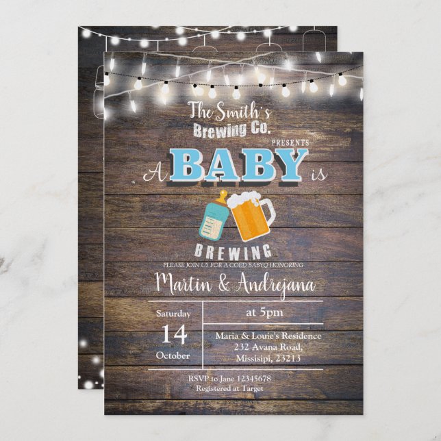 A baby is brewing invitation Boy BaByQ invitation (Front/Back)