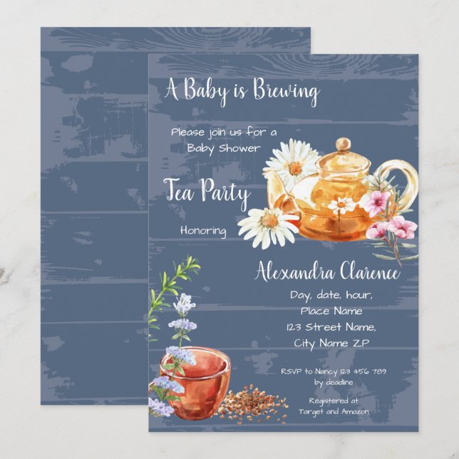 A Baby is Brewing Invitation Tea Party Baby Shower (Front/Back)