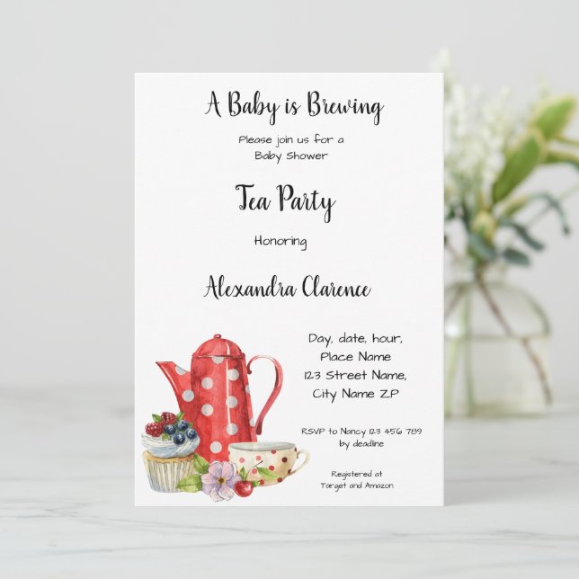 A Baby is Brewing Invitation Tea Party Baby Shower (Standing Front)