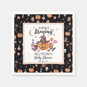 A Baby Is Brewing Jack-O-Lantern Halloween Shower Napkin