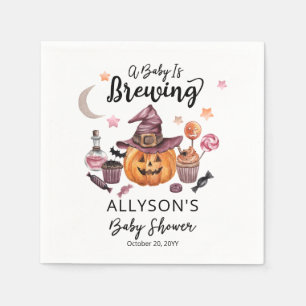 A Baby Is Brewing Jack-O-Lantern Halloween Shower  Napkin