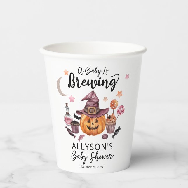 A Baby Is Brewing Jack-O-Lantern Halloween Shower  Paper Cups (Front)