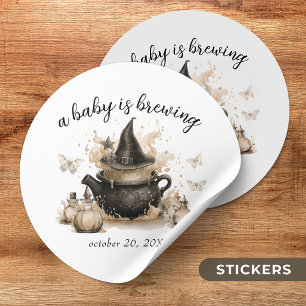 A Baby Is Brewing Neutral Halloween Baby Shower  Classic Round Sticker
