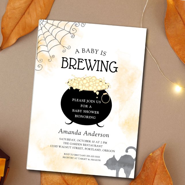 A Baby Is Brewing Neutral Halloween Baby Shower Invitation (Creator Uploaded)