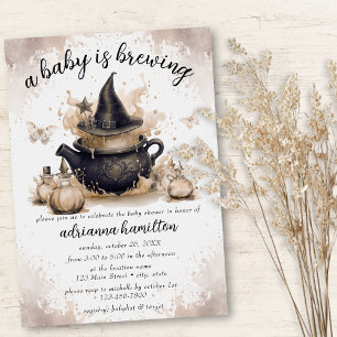A Baby Is Brewing Neutral Halloween Baby Shower Invitation