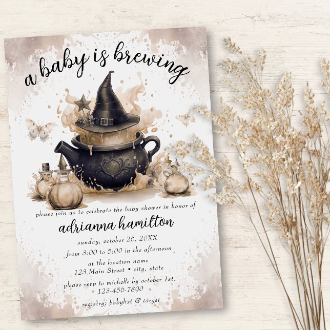A Baby Is Brewing Neutral Halloween Baby Shower  Invitation (Creator Uploaded)