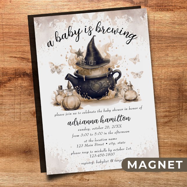 A Baby Is Brewing Neutral Halloween Baby Shower  Magnetic Invitation (Creator Uploaded)