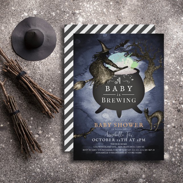 A Baby is Brewing Night Sky Halloween Baby Shower Invitation (Creator Uploaded)