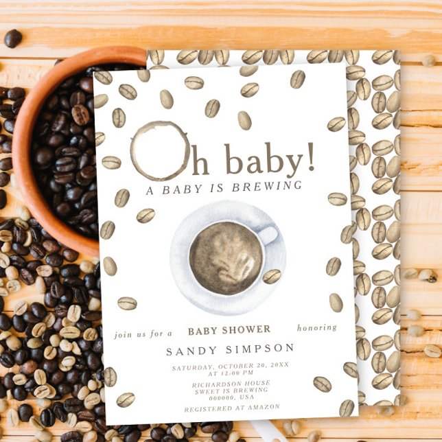 A Baby Is Brewing Oh Baby Coffee Beans Baby Shower Invitation (Creator Uploaded)