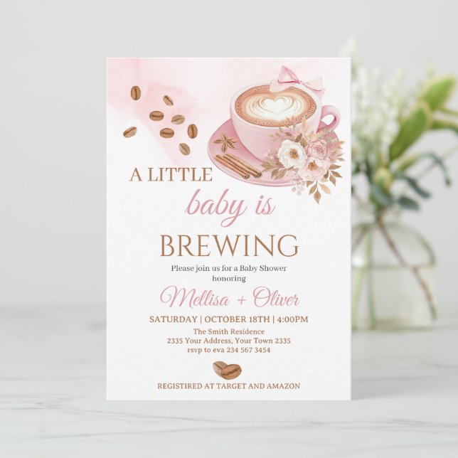 A Baby Is Brewing Oh Baby Coffee Beans Baby Shower Invitation (Standing Front)