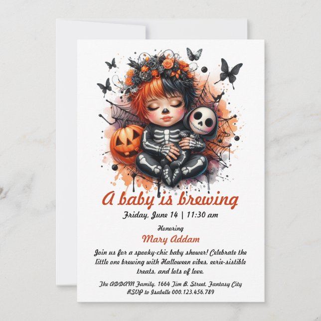A Baby is Brewing, Orange Halloween Baby Shower Invitation (Front)