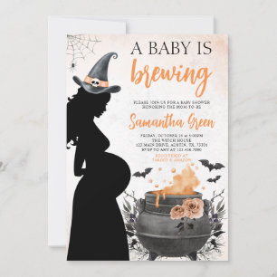 A Baby is Brewing Orange Halloween Baby Shower Invitation